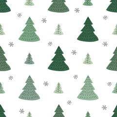 Wall Mural - Winter seamless pattern with simple minimalist trees on white background.