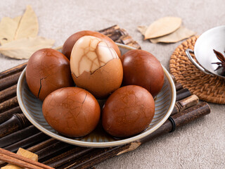 Wall Mural - Delicious traditional Taiwanese food tea eggs.