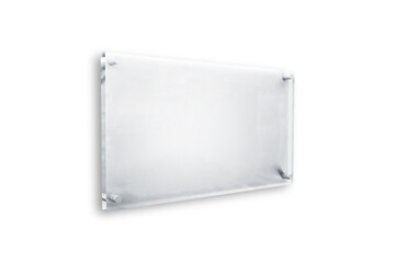 Wall Mural - Empty glass name plate bolted, mockup isolated. Poster, banner empty holder, picture transparent frame mock-up. Office, exhibition gallery interior design element. 3d rendering.
