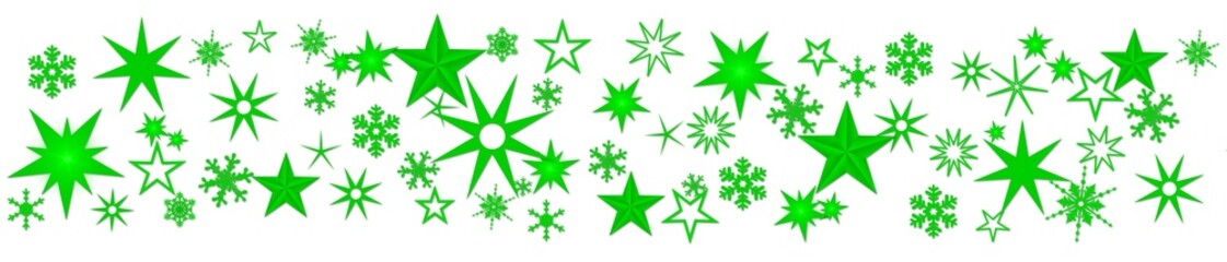 Poster - Christmas decoration in green on banner - different snowflakes and ice stars on white background - 3D Illustration