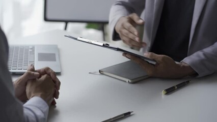 Interviews with managers who will be recruited into the company for the position they apply for and recommend successful career strategies. 4k job application concept