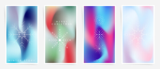 Wall Mural - Winter gradient story templates. Wallpapers with mesh blurred colors of Christmas. Vector modern backgrounds.