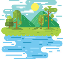 Illustration Of Two Mountains And Savanna