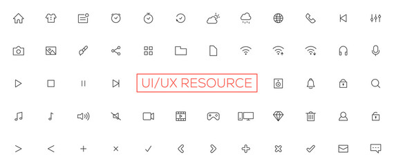 Poster - Minimalist and simple looking ui icons set for dark, light mode. Outline isolated user interface elements for night, day themes