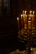 Candles Burning In A Greek Church
