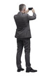 Businessman taking pictures with his smartphone PNG file no background