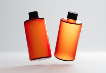 Wall Mural - two plastic shampoo bottles floating on gray background 3d render mockup