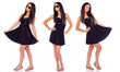 © Andrey_Arkusha - Collage three beautiful brunette in a black dress in sunglasses, isolated on a white background