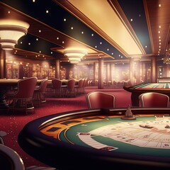 Abstract casino interior Blurred background.  Gambling symbol in cartoon style. 