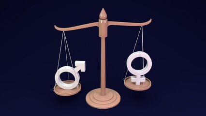Wall Mural - gender equality - weight scale with gender signs showing equal weight balancing. equal rights concep