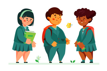 Wall Mural - Schoolchildren standing together - colorful flat design style illustration