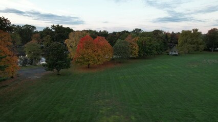 Poster - Drone view of autumn landscape in Cranbury New Jersey.