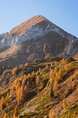 Wall Mural - The mountains of Val Brembana, near the town of San Simone (Italy) with the colors of the golden hour - October 2022.