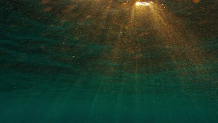 Sticker - Underwater view of the ocean waves and ripples. Underwater calm background with gentle waves