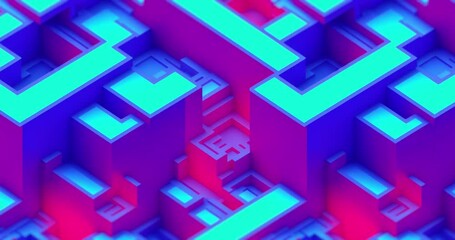 Aufkleber - 3D Digital Technology Concept. Isometric cubes and rectangles with data block in motion. Cloud technology, digital data synchronization, storage, internet. Abstract Computer, IoT, Datacenter.