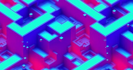 Aufkleber - 3D Digital Technology Concept. Isometric cubes and rectangles with data block in motion. Cloud technology, digital data synchronization, storage, internet. Abstract Computer, IoT, Datacenter.