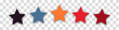 © ROMAN RYBALKO - Colorful rating 5 stars in retro style on a transparent background. Feedback concept for mobile app or website. Quality shape design. Vector illustration in 1970s 1980s 1960s style.