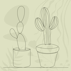 Wall Mural - cacti sketch, continuous line drawing, vector