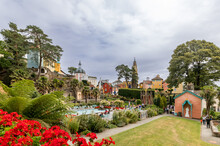 Portmeirion, Beautiful Village In Wales, UK With Colorful Italian Style Buildings And Gardens 