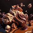 Chocolate truffles and pralines explosion, Valentine or Christmas gift, 3D render style
