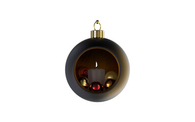 Wall Mural - gorgeous matte black glass christmas bauble filled with burning candle and small textured red and go