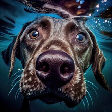  A Dog Is Swimming In The Water With His Nose Up To The Camera And His Eyes Are Open And His Nose Is Slightly Open