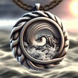 Wave inside the pedant made of silver, 3D style