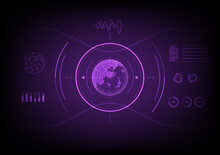 Hi-tech Radar-scanning Screen That Glows There Is A Circle On The Outside. Has A Curve With A Point There Is An Energy Scale, There Is A Graph, The Background Is Gradient, Purple.