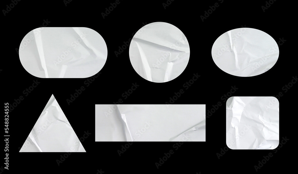 Set of stickers in various shapes with paper texture. Glued sticker for ...