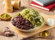 Red Bean Matcha Ice served in bowl isolated on table top view of asian food