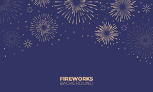 Festive Fireworks Background. Luxury Design Fireworks On Blue Background. New Year Greeting Card. Diwali Festival Of Lights, Poster, Banner. Vector Illustration.