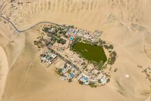 Aerial View Of The Desert Oasis Of Huacachina Near The City Of Ica In Peru.