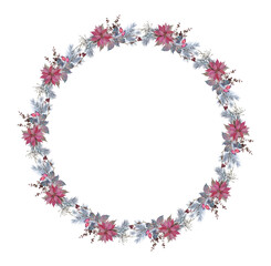 Poster - Winter Christmas wreath with branches and flowers