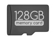 MicroSD memory card, capacity 128 GB. Top view, PNG clipart isolated on transparent background
