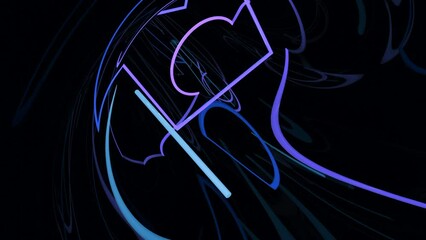 Poster - Black background with multicolored swirling stripes. Design. Bright lines creating various patterns develop as if in the wind in abstraction.