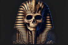 Pharaoh Skull 2D Illustrated Illustration. Egyptian Mummy, Skeleton, Death Symbol. Ancient Egypt History And Mythology Concept