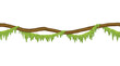 Lianas stem border. Rainforest green vine or twisted plant hanging on branch. Cartoon jungle creeper, leaves or moss on tree. Vector isolated game scenery element. Tropical nature plant