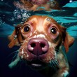  a dog swimming in the water with a big nose and a big nose with a fish on it's back Generative AI