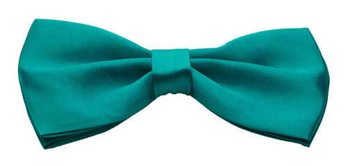 Wall Mural - Teal blue green satin bow tie, formal dress code necktie accessory. PNG clipart isolated on transparent background