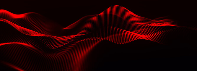 Wall Mural - Abstract background with a dynamic wave. Futuristic wave with dots. Big data concept. Abstract technology background. 3d Widescreen.