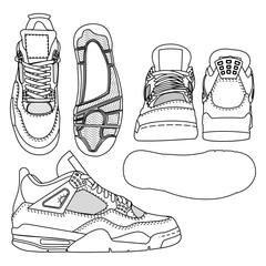 Template vector sneaker high, suitable for your custom sneaker design, outline vector doodle illustration, isolated with white background. editable stroke.