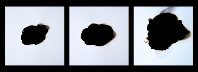 Poster - Set of burnt paper frame for texture overlay. Damaged white paper with burnt stain. Blank ripped paper edge for a design element.