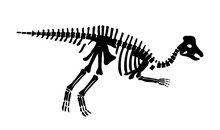 Dinosaur Skeleton Black. Sticker For Social Networks And Messengers, Prehistoric Character. History, Archeology And Paleontology, Bones And Fossils Metaphor. Cartoon Flat Vector Illustration