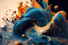 Colored Ink Flow In Abstract Shape Background. 3D Rendering. 