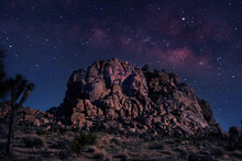 Starry Sky And Milky Way Galaxy At Night In Joshua Tree National Park Mojave, California, USA	