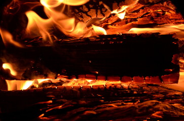 Poster - The texture of firewood burning in the oven.