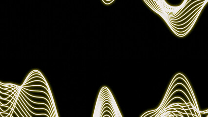Poster - Wave pulsations of stripes on black background. Design. Bands vibrate in wavy curves. Wavy lines move along edges of black background