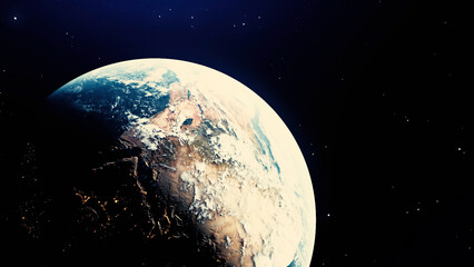 Poster - Rotating planet Earth. Motion. Rapid rotation of Earth with life changes. Movement and rotation of earth. 3D models of planet for astronomy