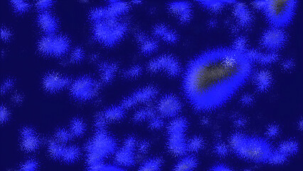 Poster - Animation with moving molecules in space. Motion. Ring 3d molecules move in chaotic field. 3D molecules or particles move in space