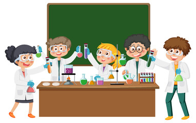 Wall Mural - Scientist kids doing chemical experiment